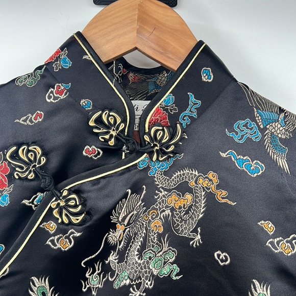 Yi Fang Dress Womens 36 Black Dragon Phoenix Chinese Traditional Short Sleeve - Picture 5 of 12